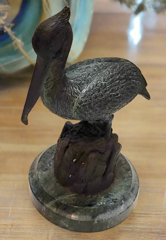 SPI brass pelican on marble base sea bird sculpture paperweight desk ornament