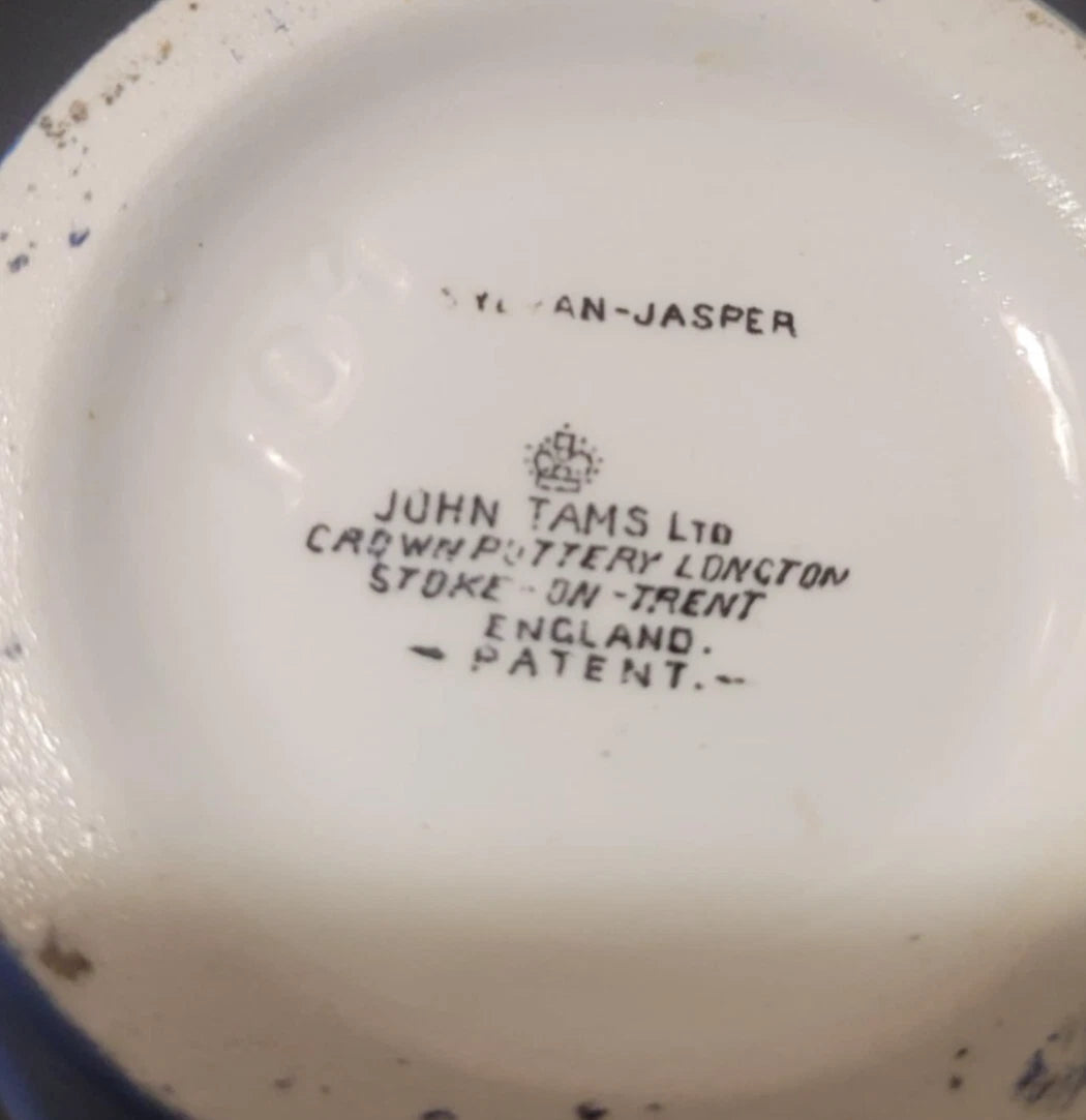 matching pair John Tams Sylvan Jasper vases blue and white Stoke-on-Trent 9.5"