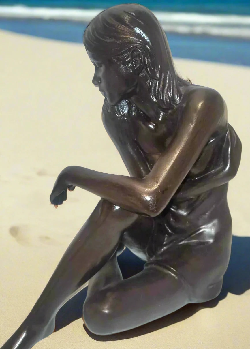 vintage large Le nantec style figurine of a woman in resin cast bronze effect