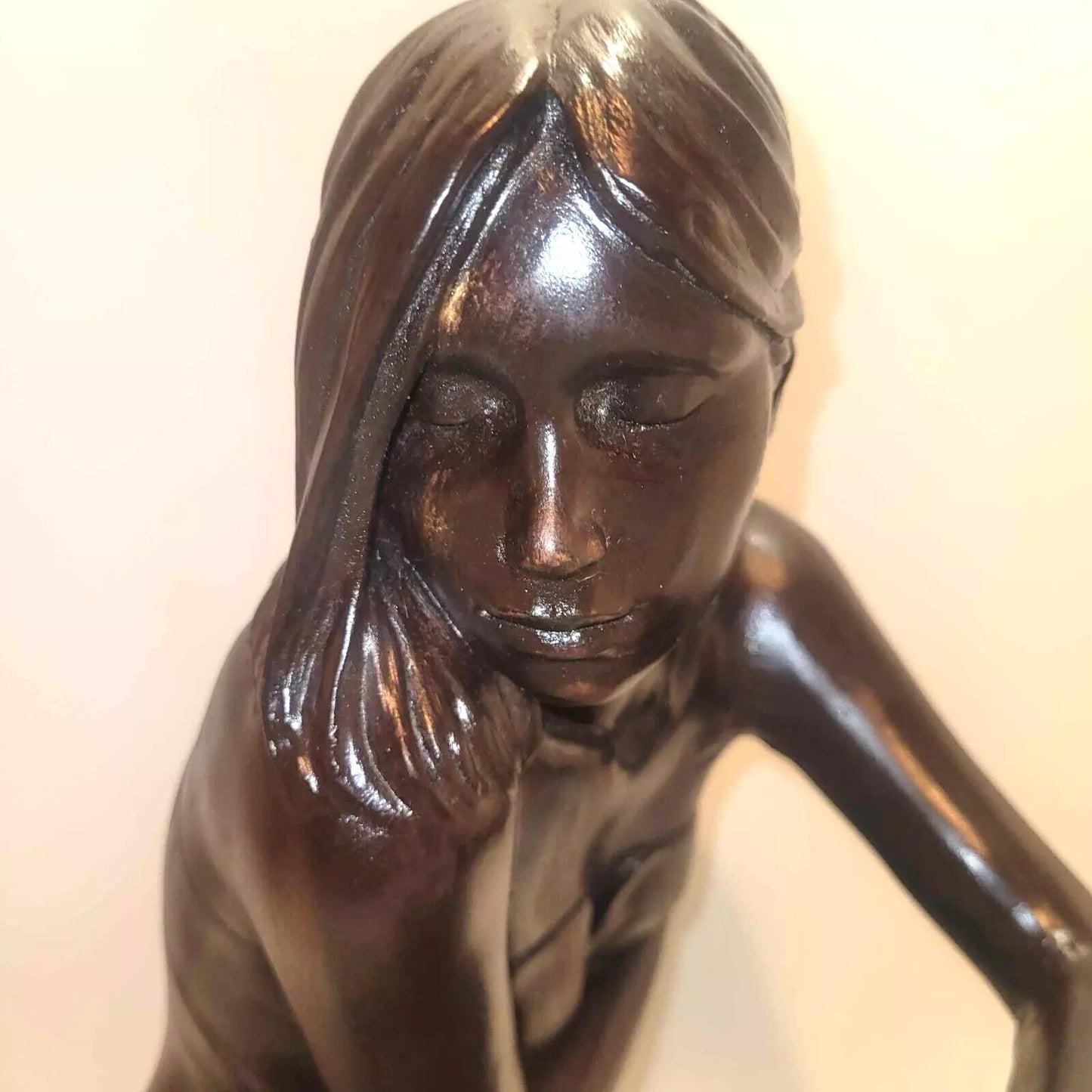 vintage large Le nantec style figurine of a woman in resin cast bronze effect