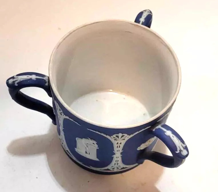 Antique WEDGWOOD JASPER Ware Cobalt Blue Loving Mug 3 handled tyg
