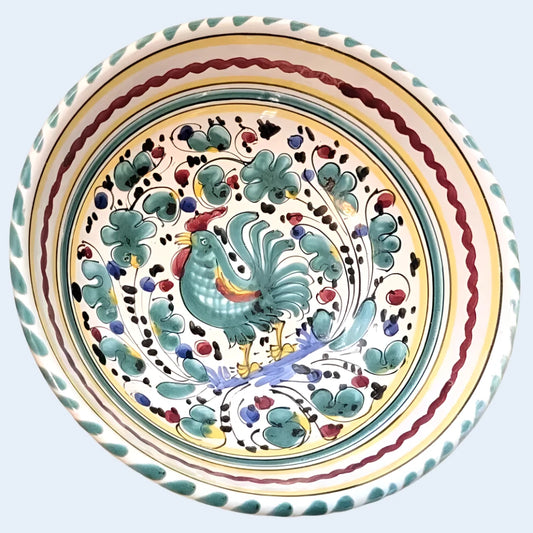 DERUTA Round Dessert DISH Green Rooster CERAMIC Italy pasta bowl colourful