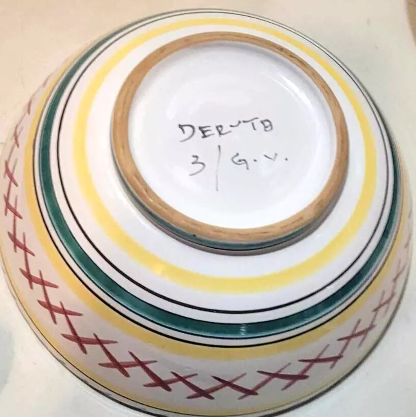 DERUTA Round Dessert DISH Green Rooster CERAMIC Italy pasta bowl colourful