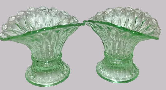 pair of Art Deco style Green Glass Fan Vases