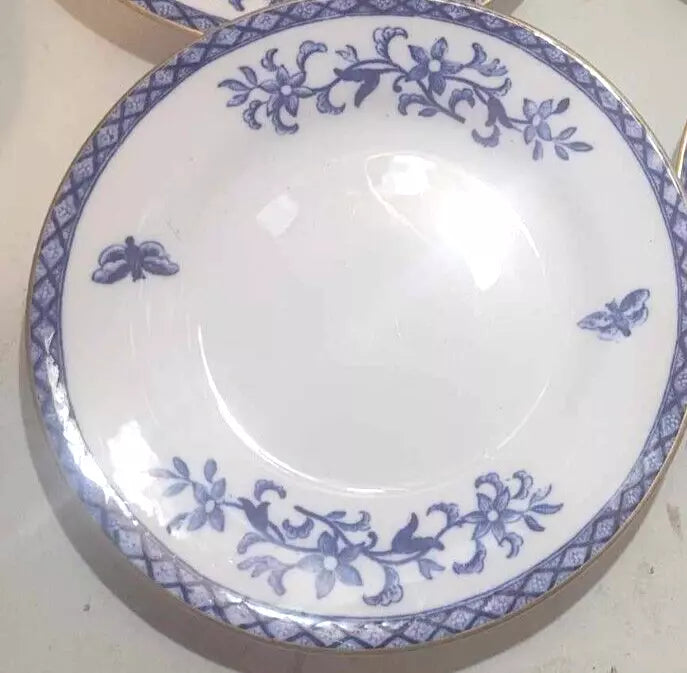 8x Victorian Copelands china blue butterfly teacups saucers plates blue gold