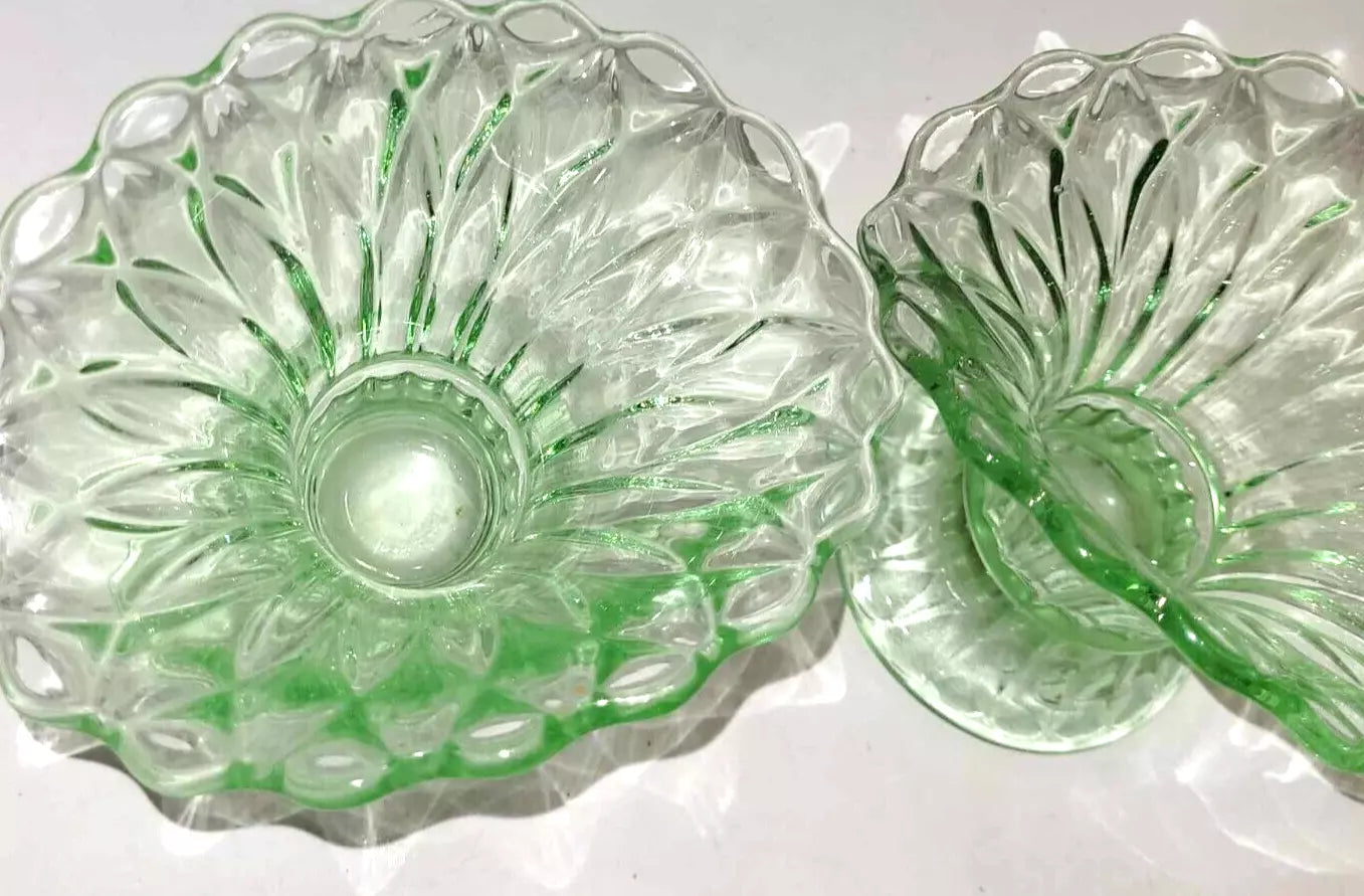 pair of Art Deco style Green Glass Fan Vases