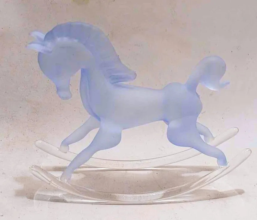 Delyn Glass Wales Sculpture frosted glass blue Rocking Horse nursery decor