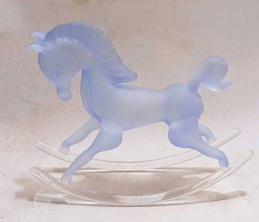 Delyn Glass Wales Sculpture frosted glass blue Rocking Horse nursery decor