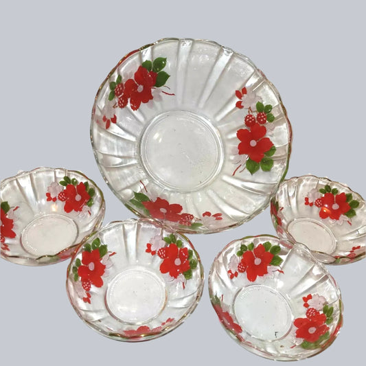 Vintage French Glass large Fruit Bowl and bowl strawberry's hand painted