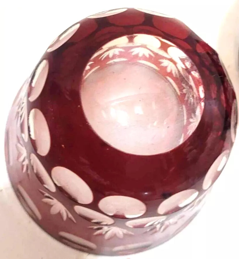 2 Antique Victorian Glass Flash Cut 2 Clear Dark Red Cranberry finger Bowl c1860