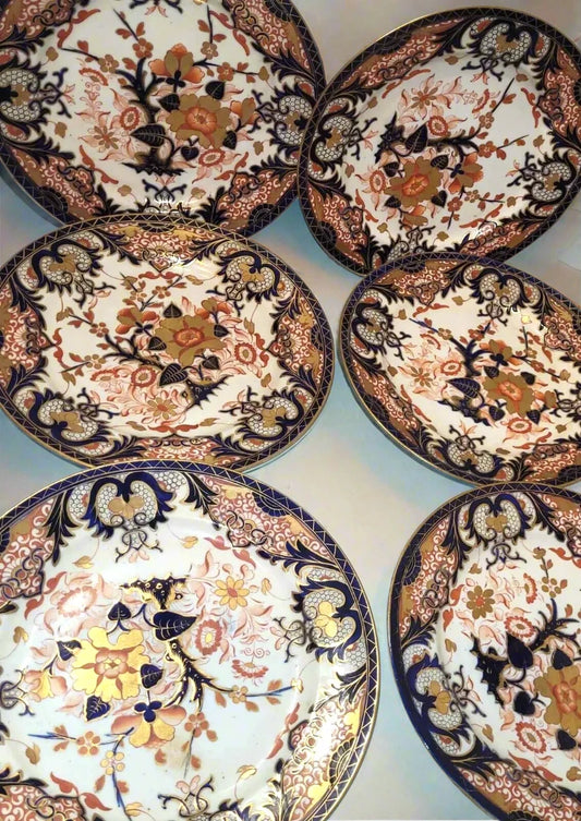 6 CROWN DERBY duesbury Kings Pattern dinner Plates c1810 hand painted Georgian