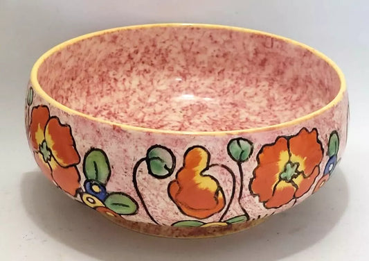 beautiful Crown Ducal floral tube lined footed bowl, Early 20thC  7"