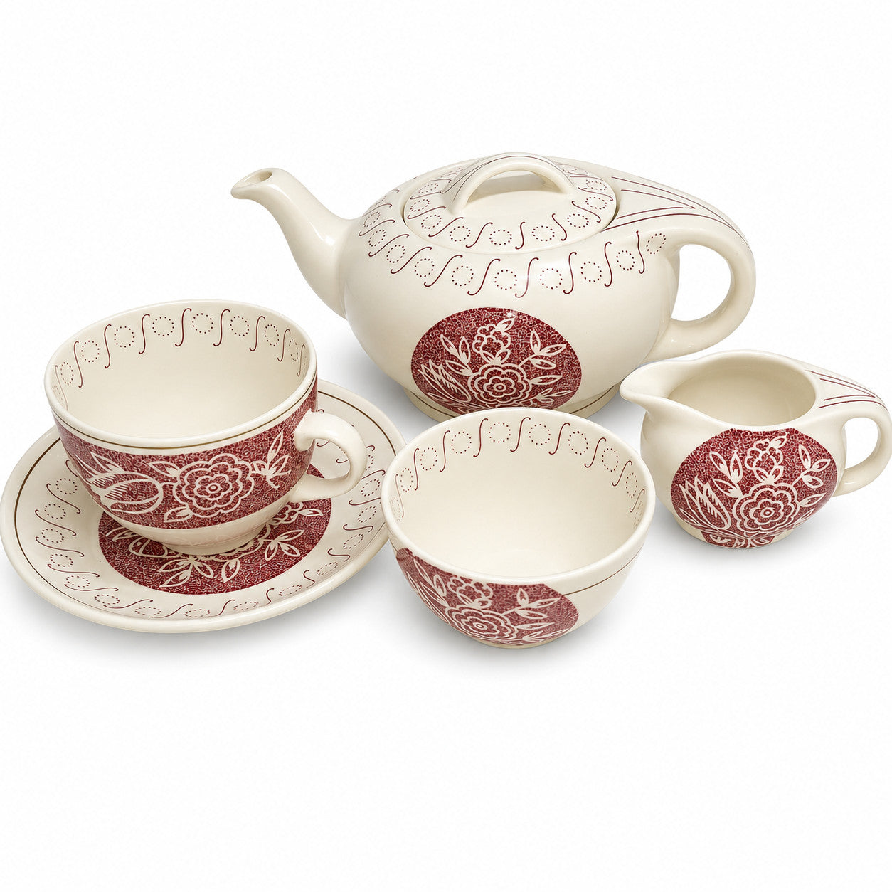 Vintage 1940s burleigh ware Kensington Tea for one , red roses Burslem England