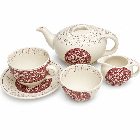 Vintage 1940s burleigh ware Kensington Tea for one , red roses Burslem England