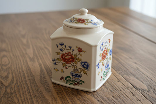 masons chinese peony lidded square jar sugar preserves