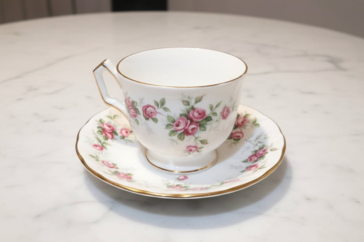Aynsley Grotto Rose teacup & saucer bone china England