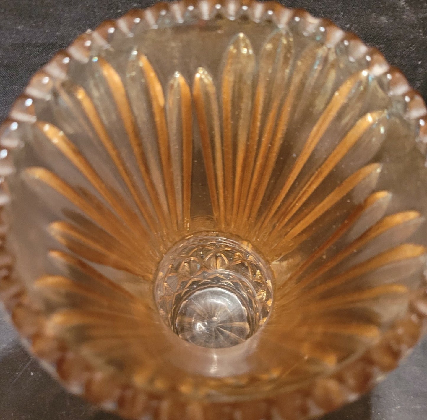 1930s Carnival art Glass Vase Iridescent Marigold Thistle  6” pineapple