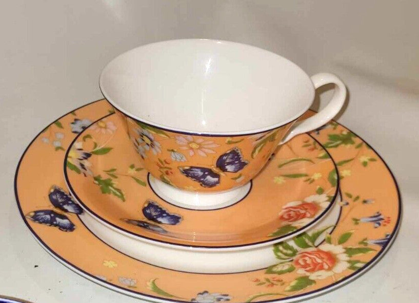 Aynsley Windsor Cottage Garden Cup, Saucer and Side Plate peach