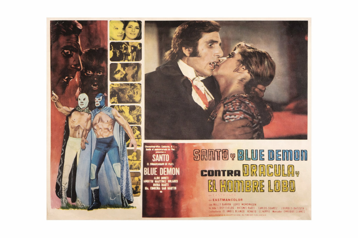 Original 1973 Mexican Lobby Card Santo Blue Demon vs Dracula Wolfman Horror