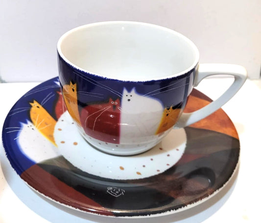 Royal Worcester Govinder large Cats Cup Saucer Duo Sentinels Nazran  2003