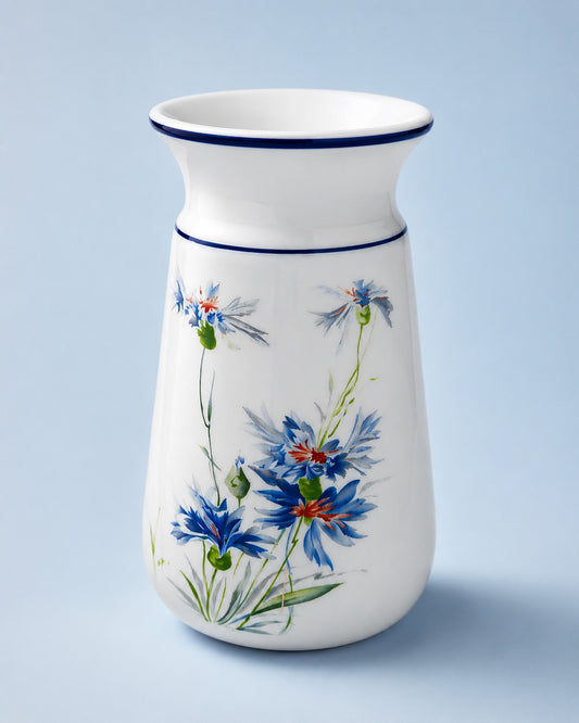 Vintage Milk Glass Vase 9 Inch White Blue Floral Decorative cornflower
