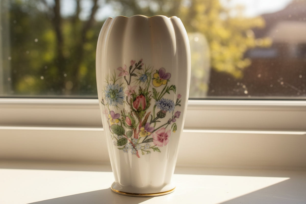 Vintage Aynsley Fine Bone China wild tudor fluted Vase 6.5"