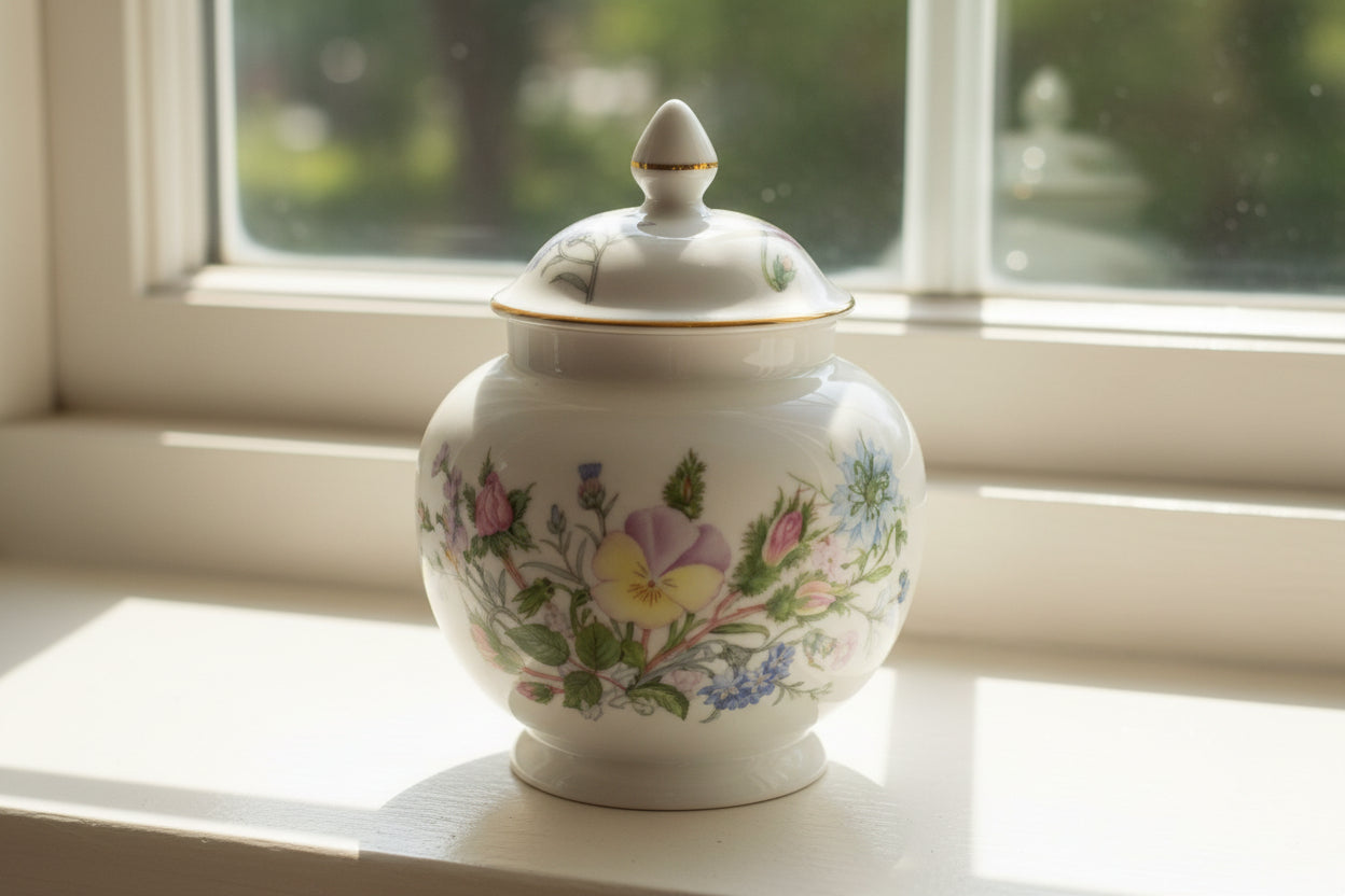 Aynsley Fine Bone China Wild Tudor squat Lidded Ginger Jar England