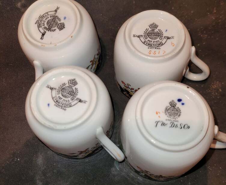 antique Minton stratford old pattern coffee cups & saucers demi tasse x4