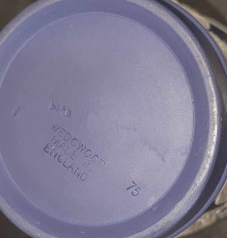 Wedgwood Deep Blue Jasperware small trinket cache pot planter portland blue bottom view showing Made in England text
