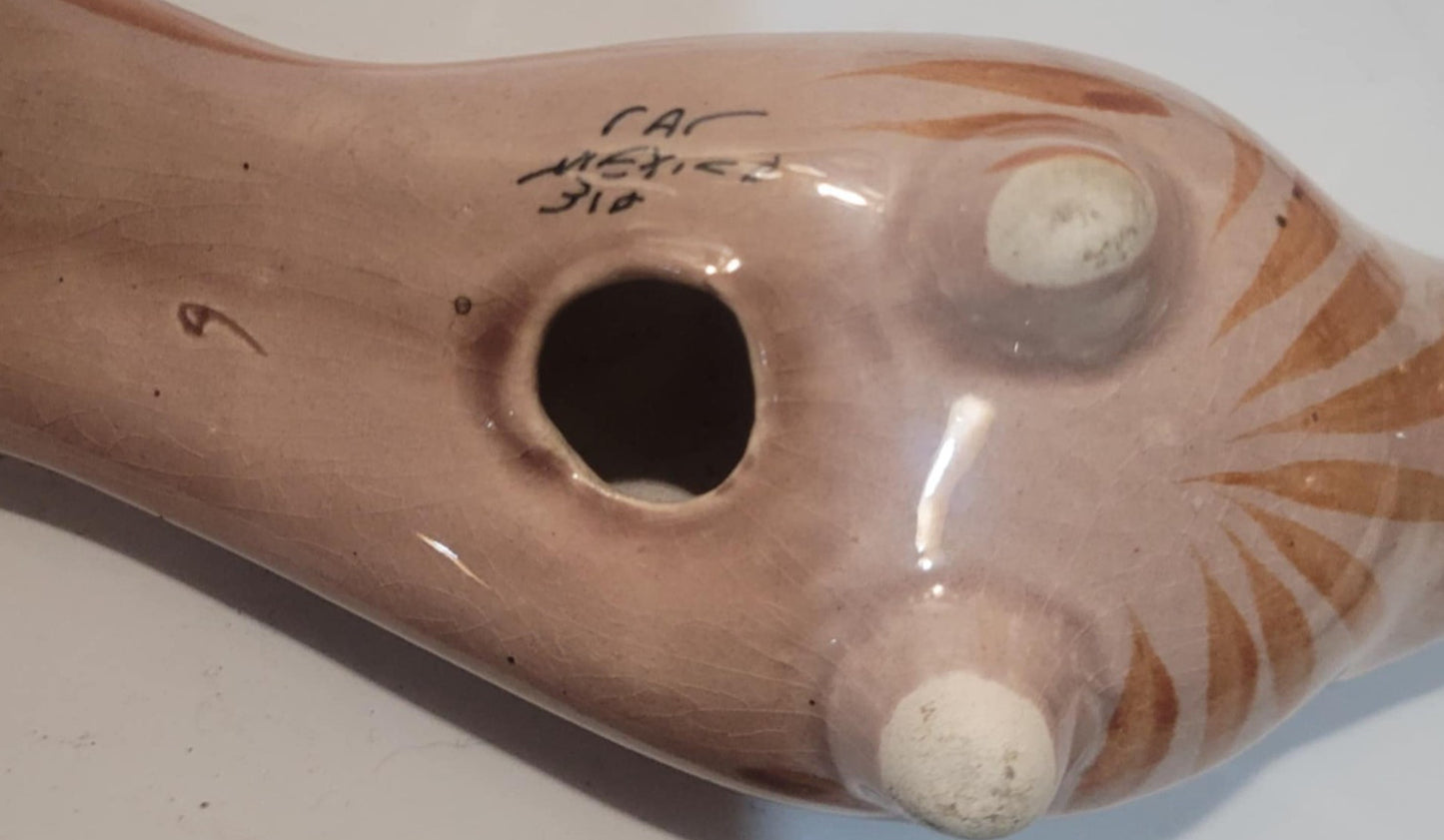 Tonala Mexican studio Pottery Hand Painted Bird Figurine signed 7"