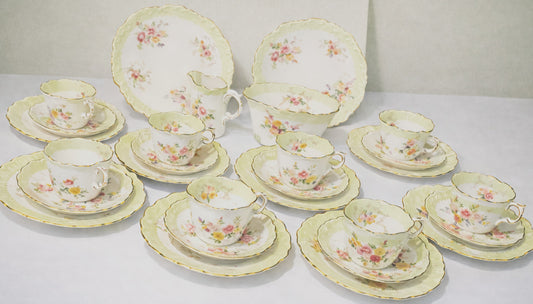 Antique ford Pointon Bone China Tea Set for 8, roses & Gilt, 1880-1895 England