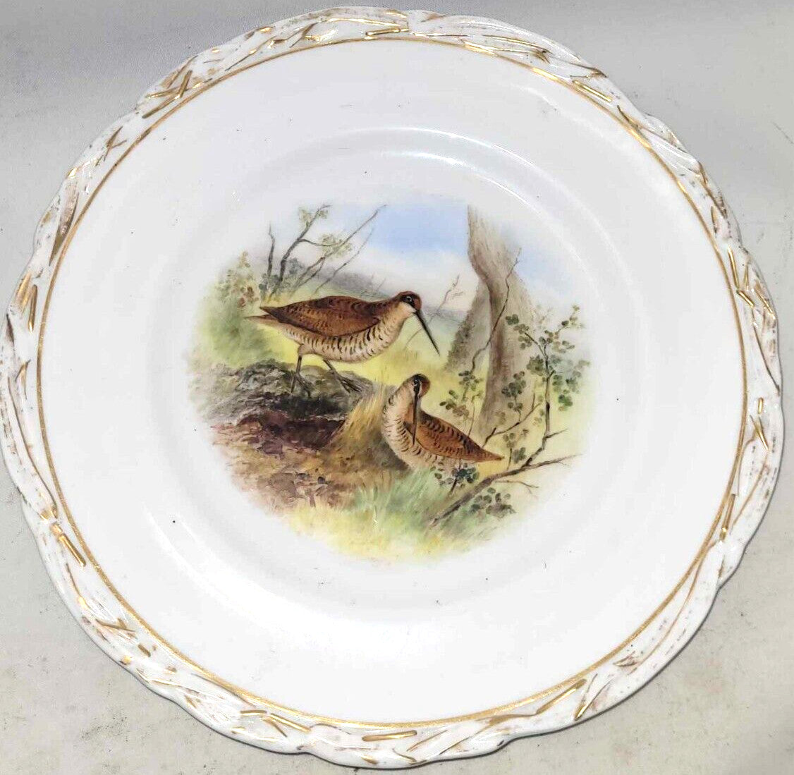 Antique Royal Worcester decorative game bird plate dated 1896 puce backstamp