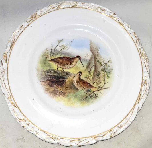 Antique Royal Worcester decorative game bird plate dated 1896 puce backstamp