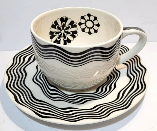 Ginori Missoni bianco nero series breakfast teacup & saucer monchrome abstract