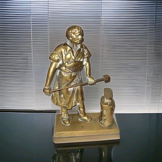 Solid Brass Blacksmith Figurine Vintage Ornament Statue 9 Inches Tall