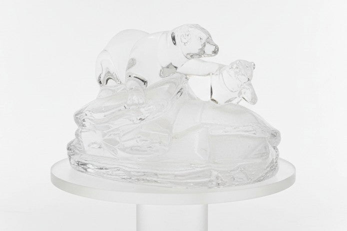 Bohemian czech glass crystal polar bears and baby bear figurine
