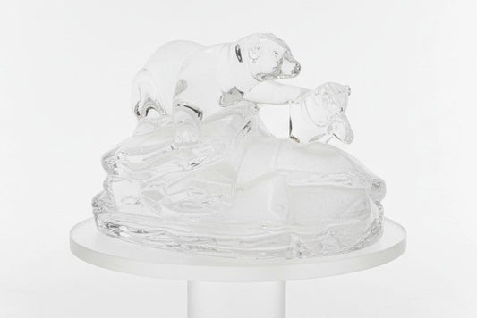 Bohemian czech glass crystal polar bears and baby bear figurine