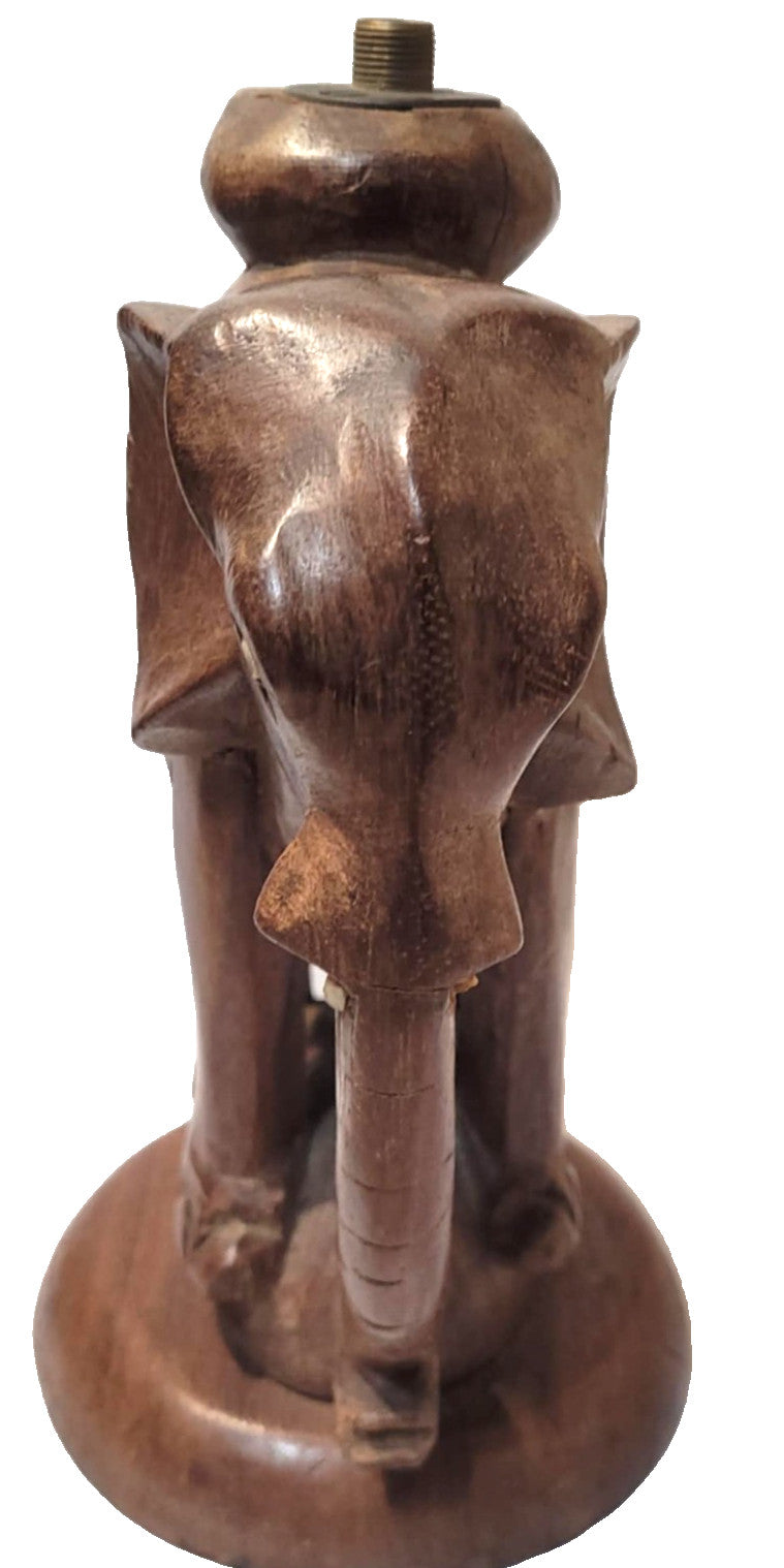 Vintage Hand Carved Wooden Elephant Lamp Base – Mid Century Asian Hardwood
