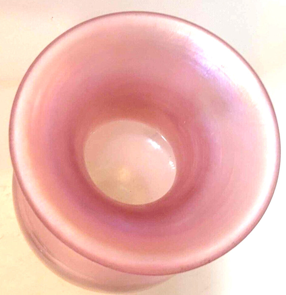 1985 Roy Wilson USA Iridized Blown pink art Glass Vase 8"