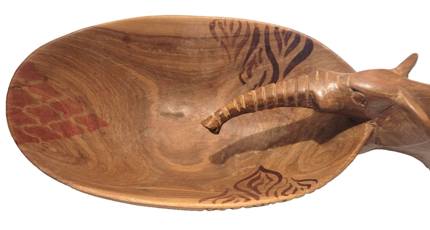 Vintage Indian Sheesham Wood Elephant Bowl Hand-Carved Folk Art