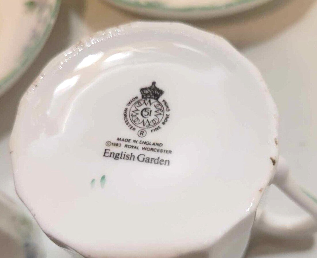 2x Royal Worcester ENGLISH GARDEN  coffee cup cans and saucers espresso floral