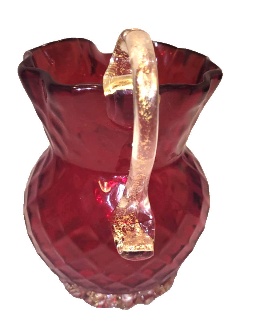 Vintage Italian Murano Style Ruby Aventurine Art Glass Creamer Pitcher 5" jug