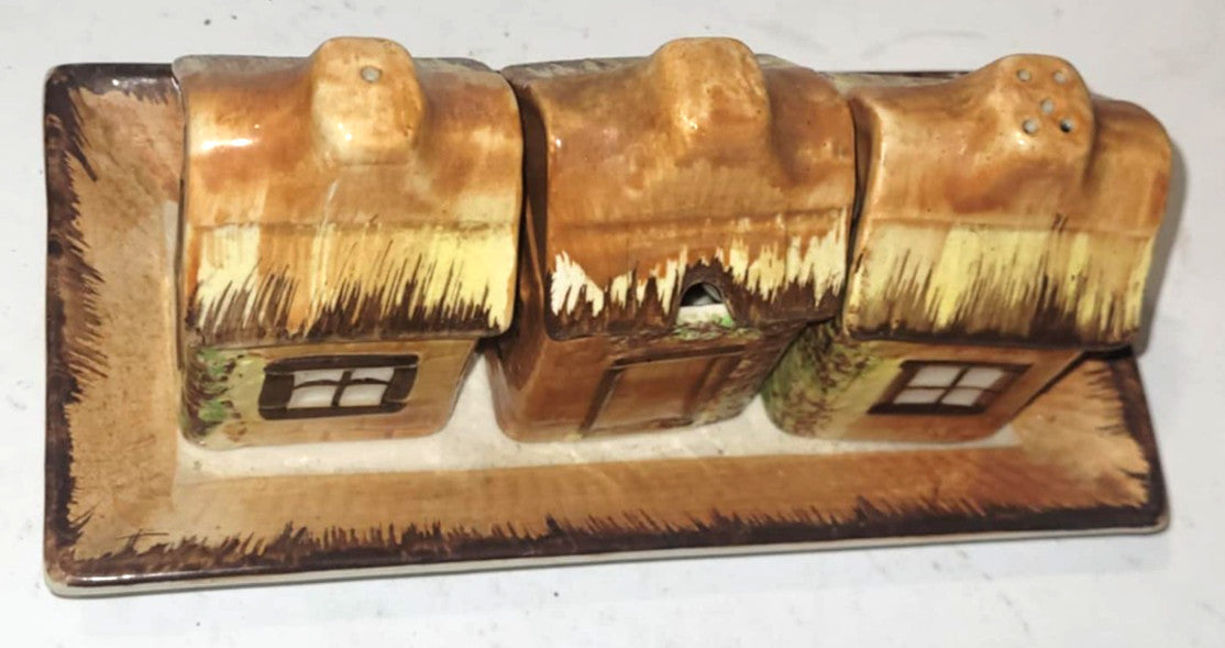 Price Kensington Cottage House Cruet Set Salt Pepper Mustard Pots & Tray
