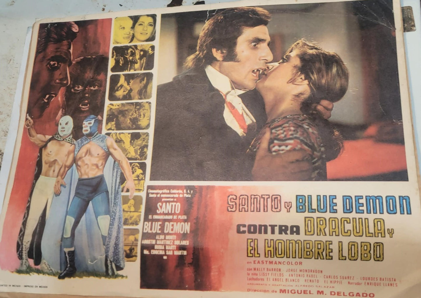 Original 1973 Mexican Lobby Card Santo Blue Demon vs Dracula Wolfman Horror
