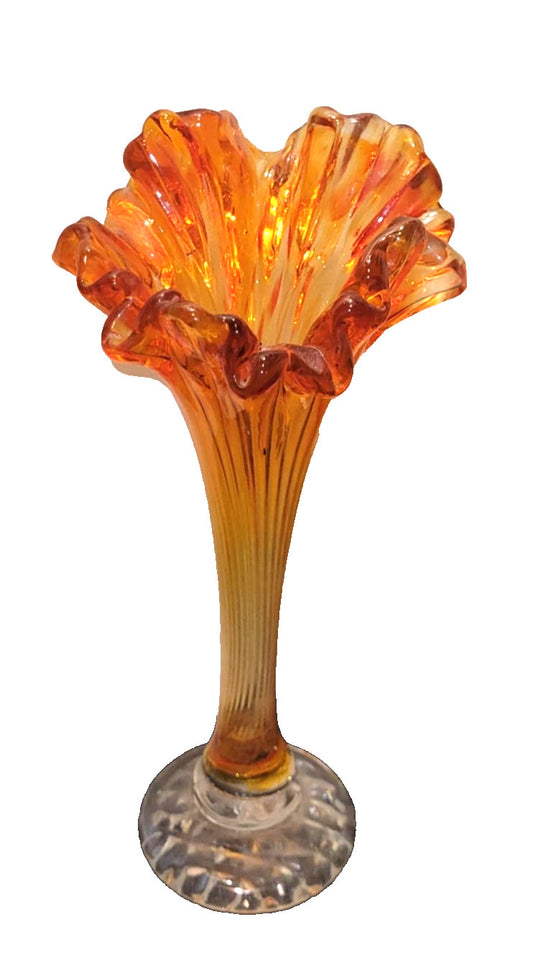 Vintage Art Glass Amberina ruffle Vase  8" jack in the pulpit