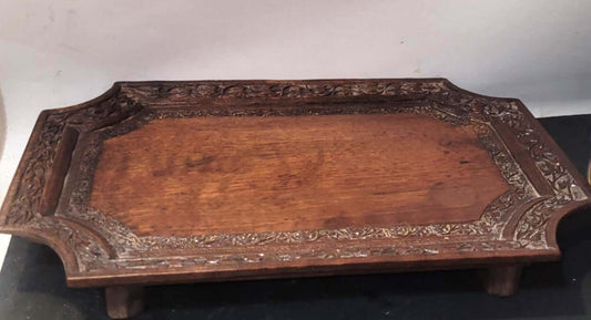 Vintage Wooden Tray With feet Hand Carved 12"x7" bonsai table