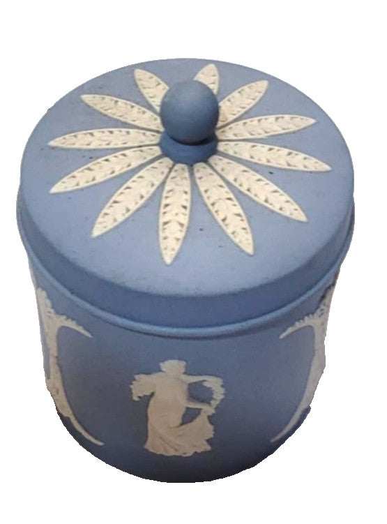 Wedgwood Jasperware Blue England Round LIDDED Trinket Box TOBACCO JAR