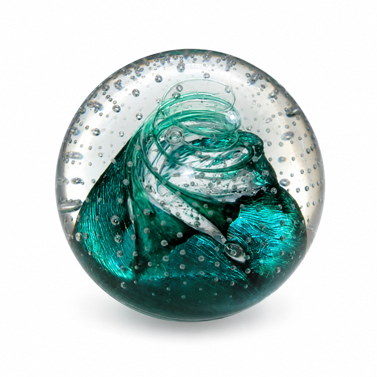 Caithness Cauldron Paperweight W81543 Teal Green Swirl Controlled Bubbles