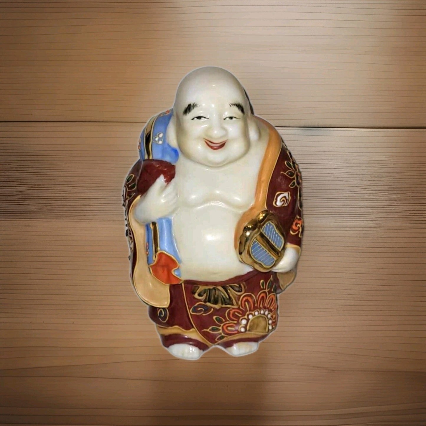 Kutani Hotei Laughing Buddha Figurine Moriage Statue Satsuma Vintage Japanese