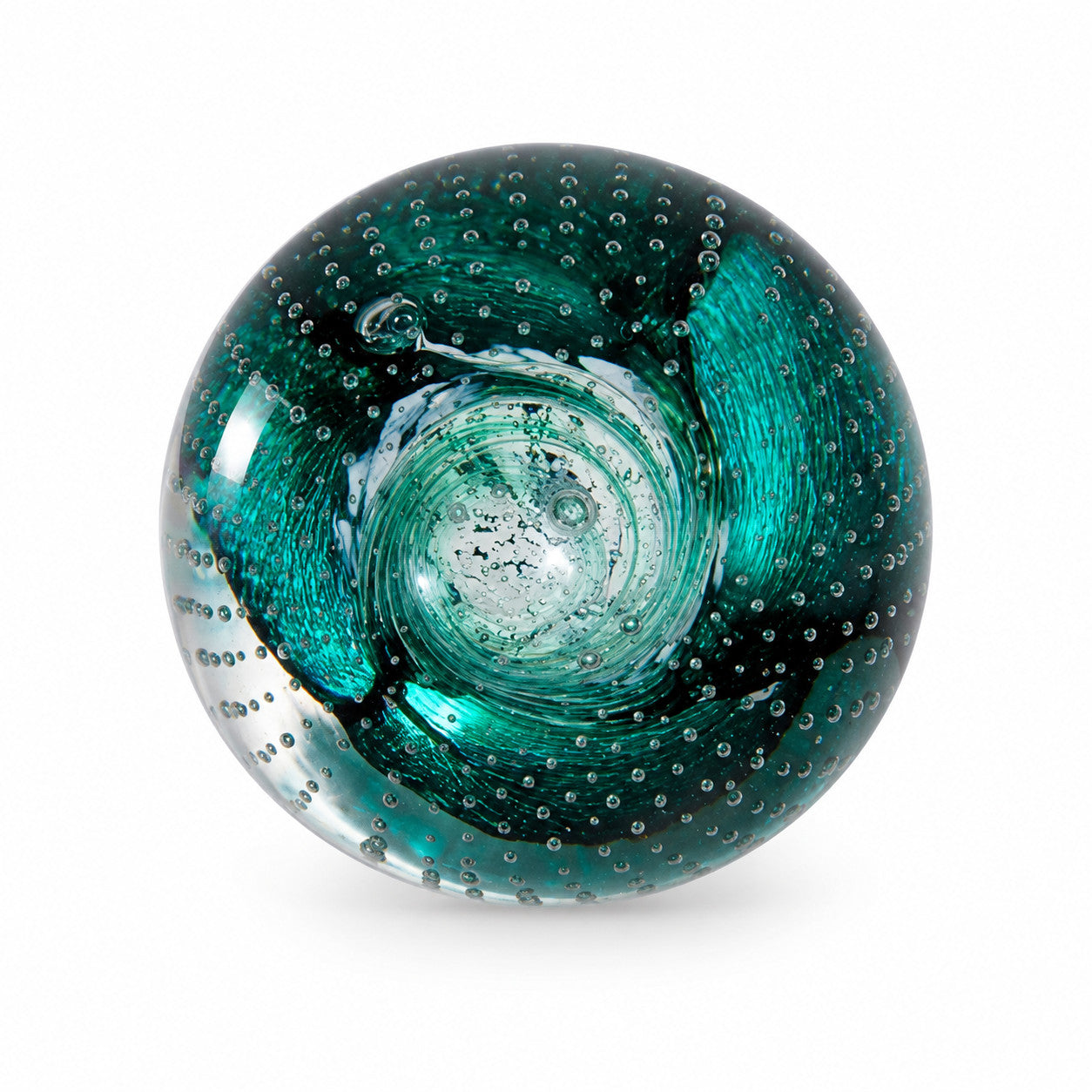 Caithness Cauldron Paperweight W81543 Teal Green Swirl Controlled Bubbles